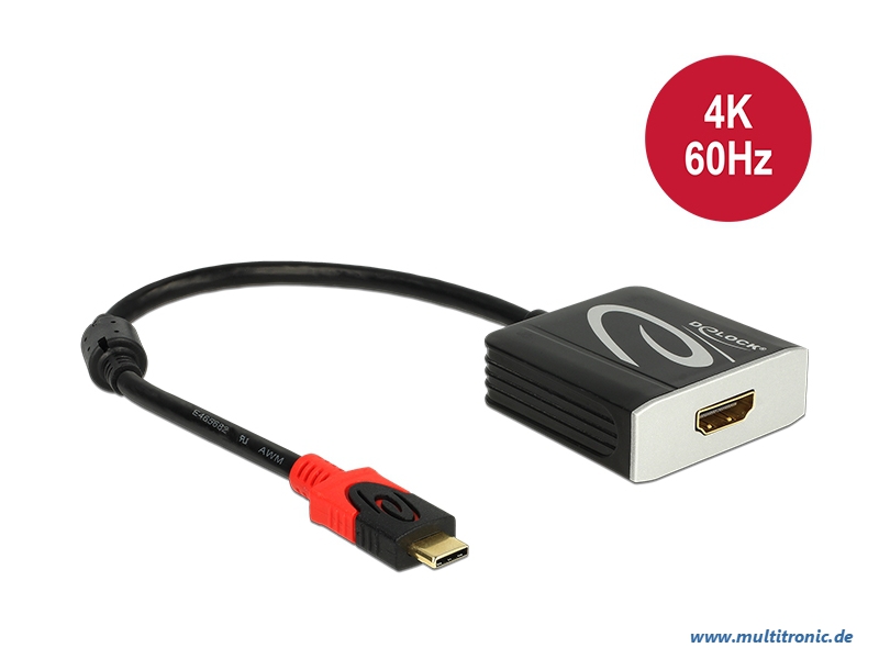 DELOCK USB Kabel Delock C -> HDMI A St/Bu 4K 0.20m schwarz