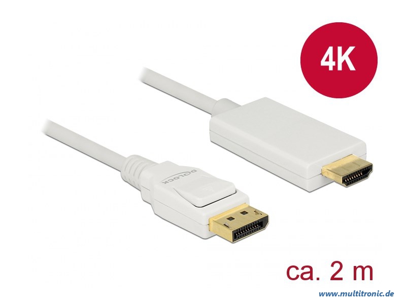 DELOCK Kabel Displayport 1.2 Stecker > High Speed HDMI-A Stecker Passiv 4K 2 m weiss