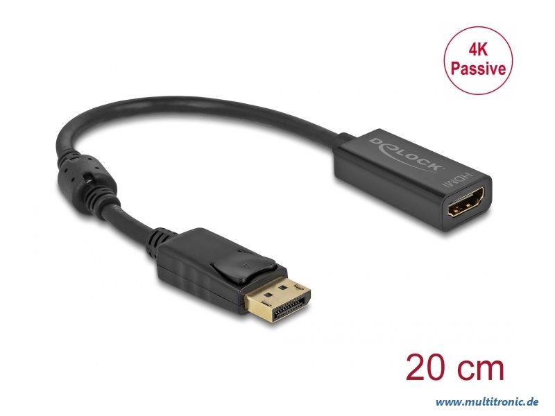 DELOCK Adapter DisplayPort 1.2 Stecker zu HDMI Buchse 4K Passiv schwarz