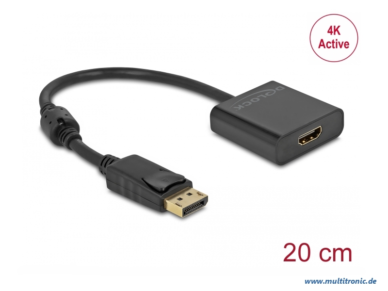 DELOCK Adapter DisplayPort 1.2 Stecker zu HDMI Buchse 4K Aktiv schwarz